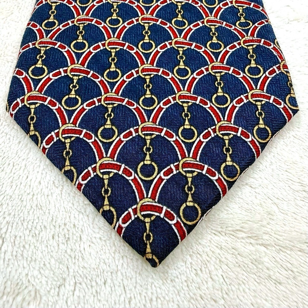 Tom‎ James Silk Necktie Navy Red Gold Equestrian Horse Bit USA Designer Tie